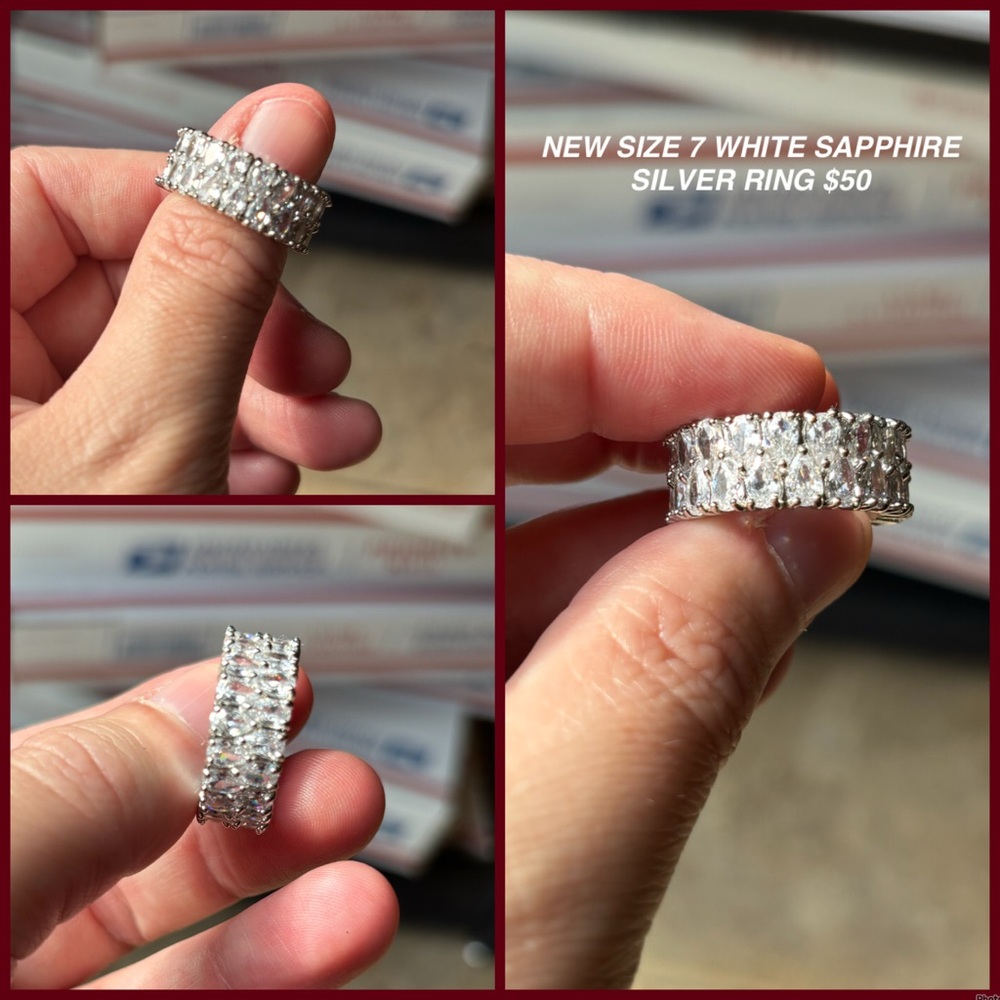 New JCPenney White Sapphire Silver Sapphire Ring with Intricate Detailing